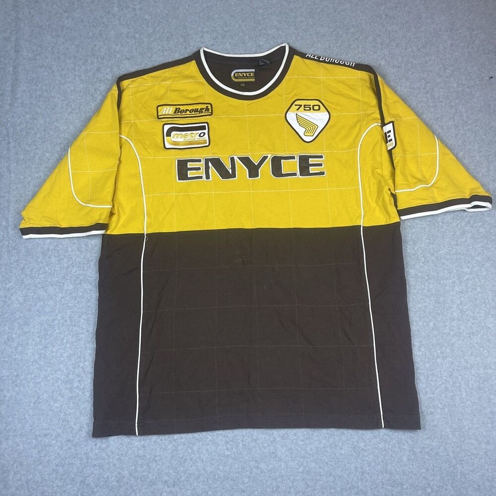 Vtg Y2K Enyce Metro Racing Team Shirt Mens XXL Yellow Black 750 Sport Hip Hop